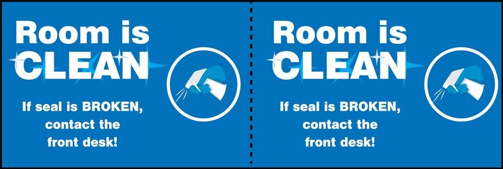 AccuformNMC LHSK01 Door Seal Label, Room Is Clean If Seal Is Broken Contact The Front Desk, 2" x 6", 100/Roll
