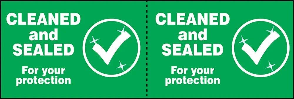 AccuformNMC LHSK016RM1 Door Seal Label, Cleaned And Sealed For Your Protection, 2" x 6", 100/Roll