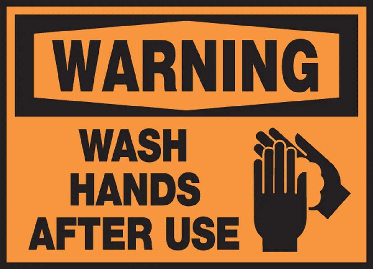 AccuformNMC LHSK305XVE OSHA Warning Safety Label, Wash Hands After Use, Adhesive Dura Vinyl, 3-1/2" H x 5" W