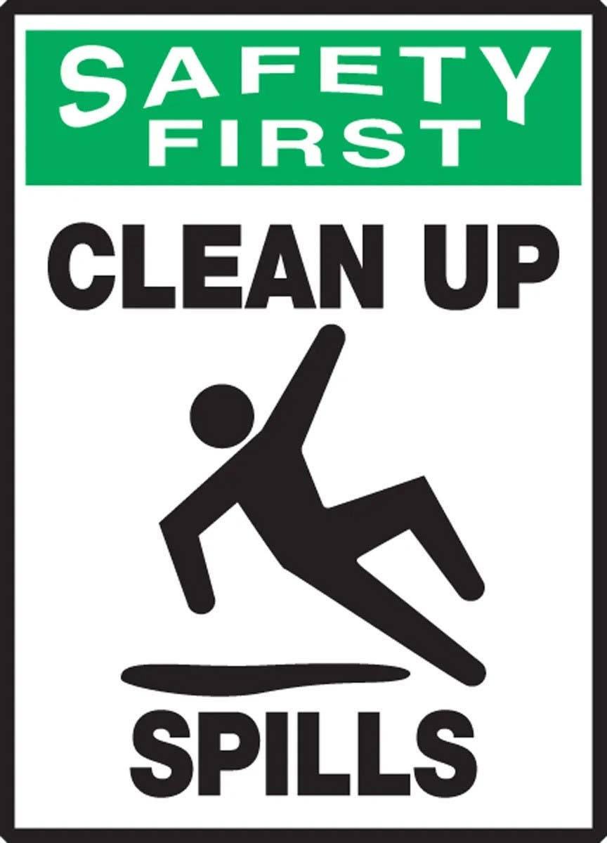 AccuformNMC LHSK909VSP OSHA Safety First Safety Label, Clean Up Spills, Adhesive Vinyl, 5" H x 3-1/2" W, 5/Pk
