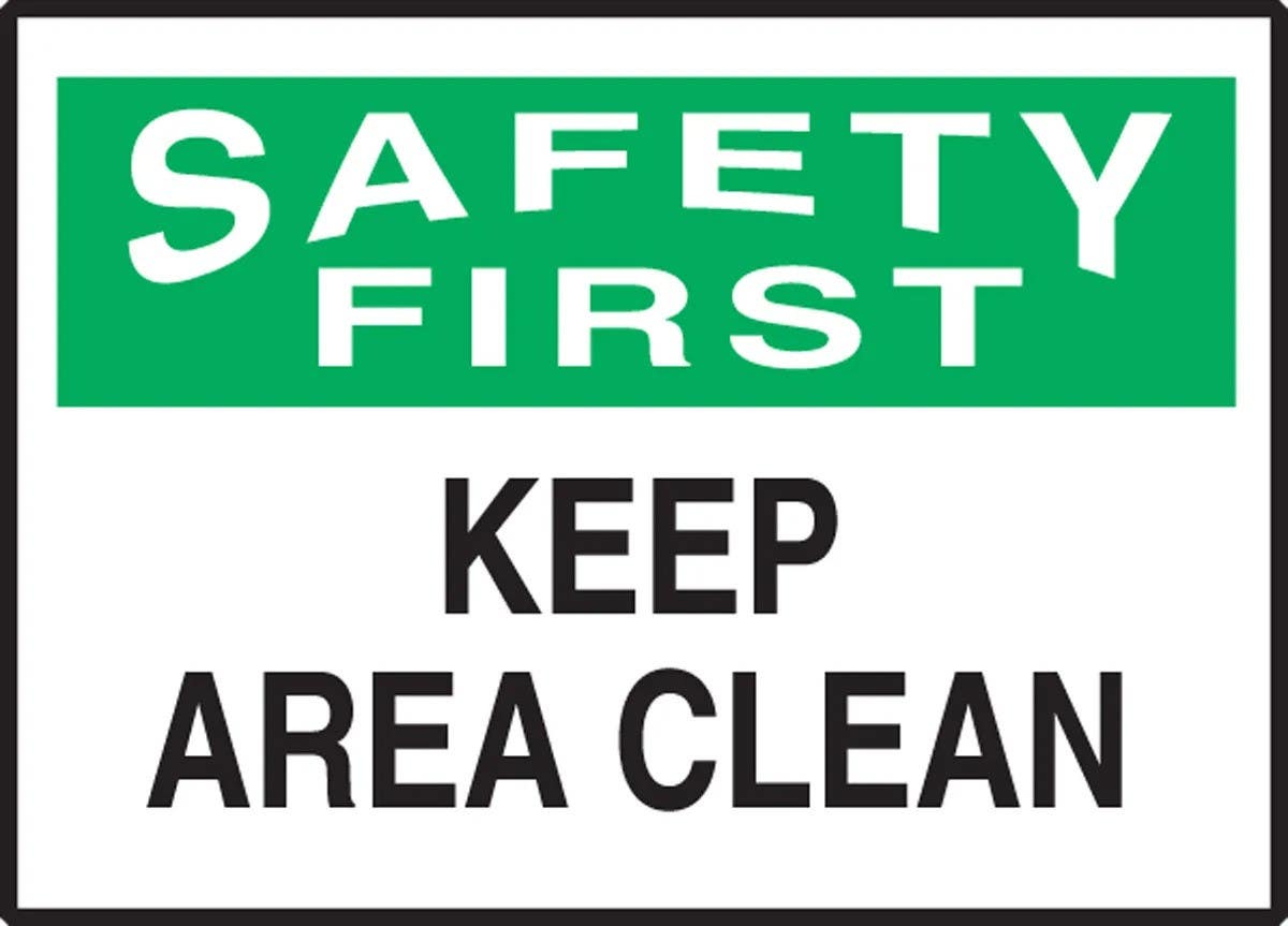 AccuformNMC LHSK994VSP OSHA Safety First Safety Label, Keep Area Clean, Adhesive Vinyl, 3-1/2" H x 5" W, 5/Pk