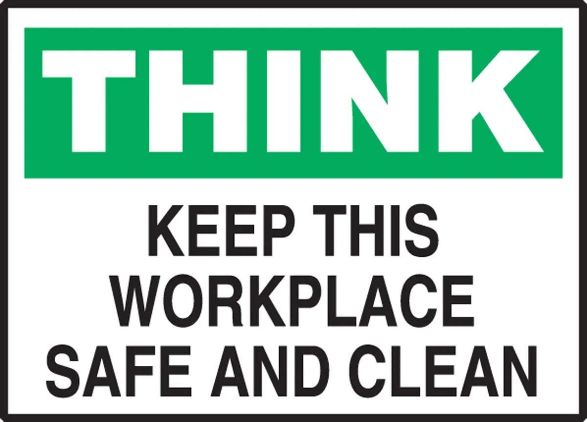 AccuformNMC LHSK998VSP Think Safety Label, Keep Workplace Safe And Clean, Adhesive Vinyl, 3-1/2" H x 5" W, 5/Pk