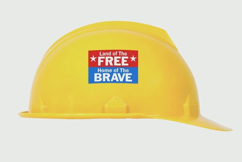 AccuformNMC LHTL075 Hard Hat Sticker, Land Of The Free Home Of The Brave, Adhesive Vinyl, 2" H x 3" W, 10/Pk