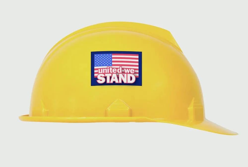 AccuformNMC LHTL076 Hard Hat Sticker, United We Stand, Adhesive Vinyl, 2" H x 3" W, 10/Pk