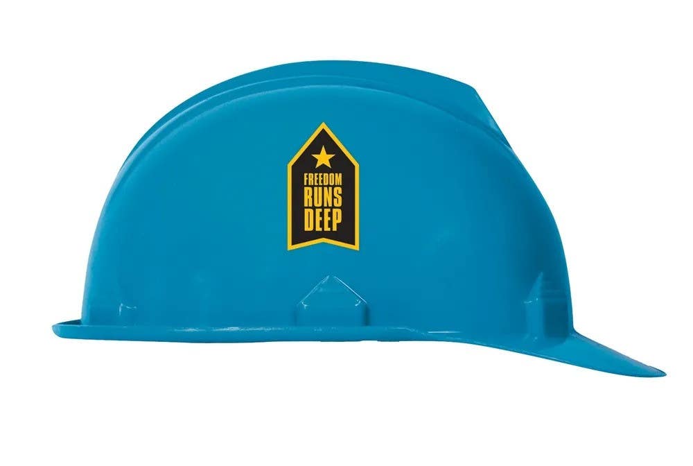 AccuformNMC LHTL080 Hard Hat Stickers, Freedom Runs Deep, Adhesive Vinyl, 2-1/4" H x 1-1/4" W, 10/Pk
