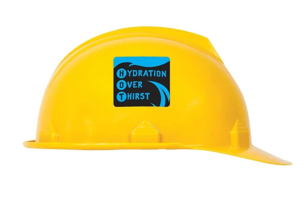 AccuformNMC LHTL082 Hard Hat Stickers, Hydration Over Thirst, Adhesive Vinyl, 2" H x 2-1/4" W, 10/Pk