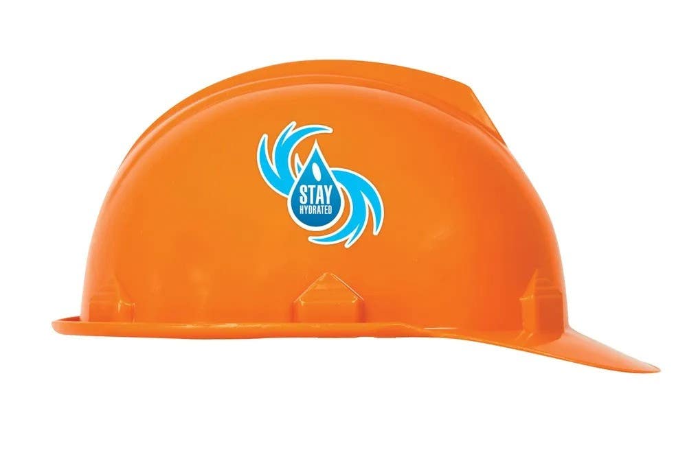 AccuformNMC LHTL083 Hard Hat Stickers, Stay Hydrated, Adhesive Vinyl, 2-1/4" H x 2-1/4" W, 10/Pk