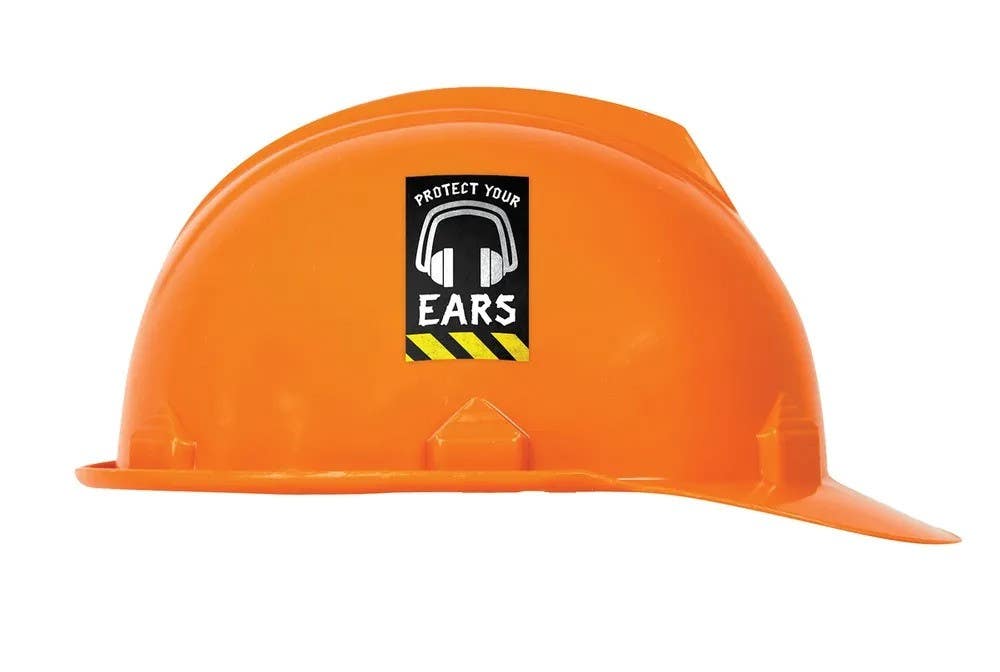 AccuformNMC LHTL085 Hard Hat Stickers, Protect Your Ears, Adhesive Vinyl, 2-1/4" H x 1-1/2" W, 10/Pk