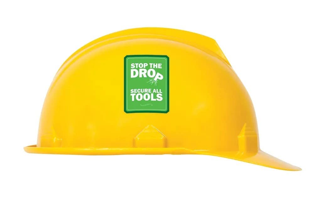 AccuformNMC LHTL087 Hard Hat Stickers, Stop The Drop, Secure All Tools, Adhesive Vinyl, 2-1/4" H x 1-3/4" W, 10/Pk