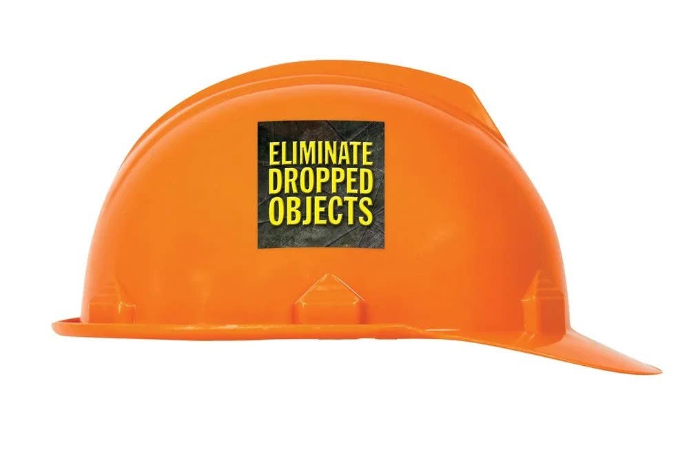 AccuformNMC LHTL088 Hard Hat Stickers, Eliminate Dropped Objects, Adhesive Vinyl, 2-1/4" H x 2-1/4" W, 10/Pk