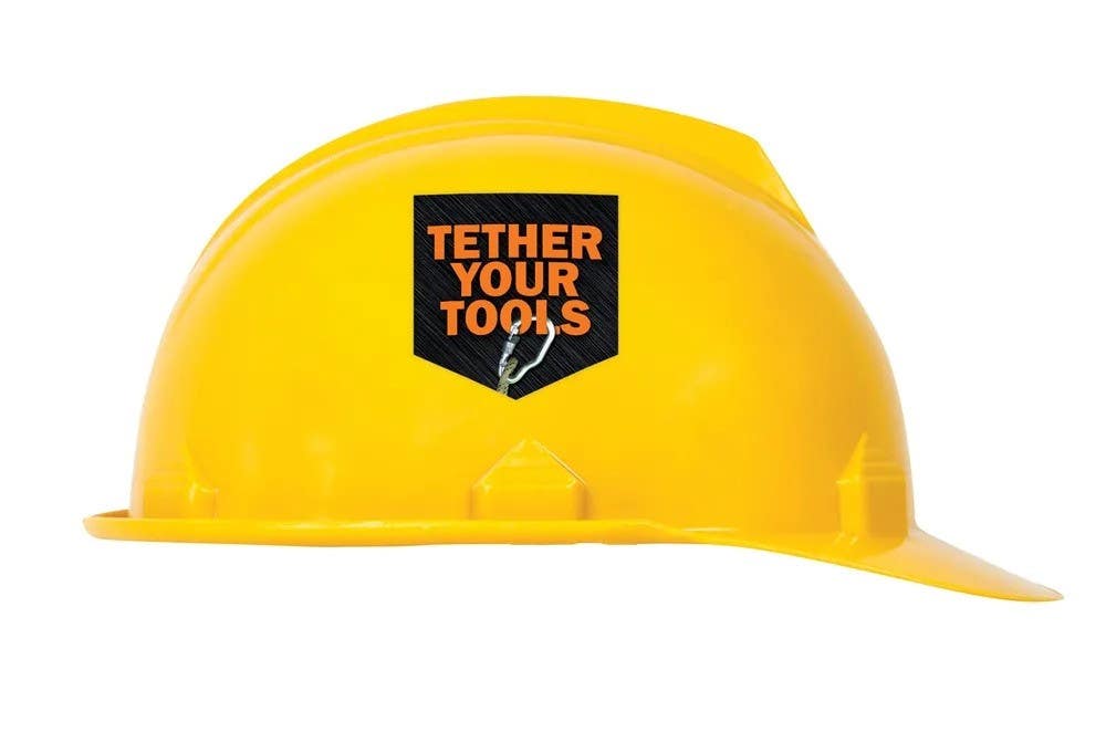 AccuformNMC LHTL089 Hard Hat Stickers, Tether Your Tools, Adhesive Vinyl, 2-1/4" H x 2-1/4" W, 10/Pk