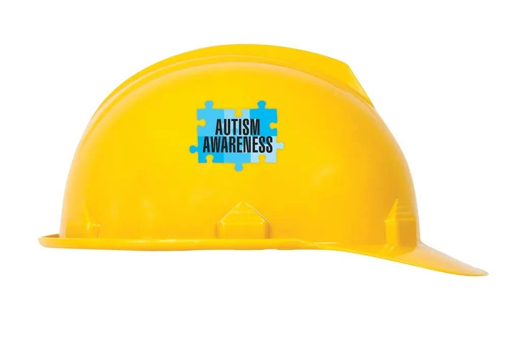 AccuformNMC LHTL090 Hard Hat Stickers, Autism Awareness, Adhesive Vinyl, 1-1/2" H x 2-1/4" W, 10/Pk