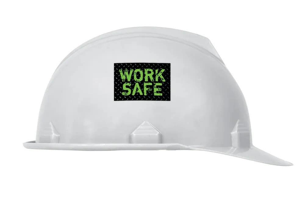 AccuformNMC LHTL095 Hard Hat Stickers, Work Safe, Adhesive Vinyl, 2-1/4" H x 1-1/2" W, 10/Pk