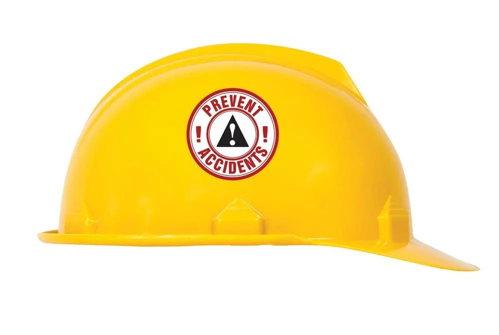 AccuformNMC LHTL106 Hard Hat Stickers, Prevent Accidents, Adhesive Vinyl, 2-1/4", 10/Pk