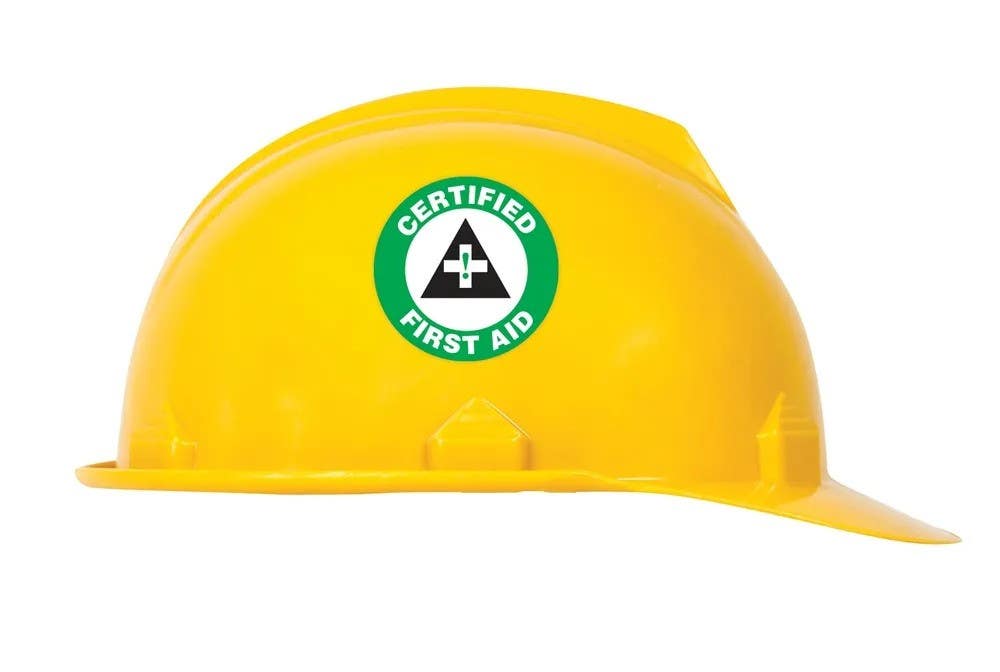 AccuformNMC LHTL109 Hard Hat Stickers, Certified First Aid, Adhesive Vinyl, 2-1/4", 10/Pk