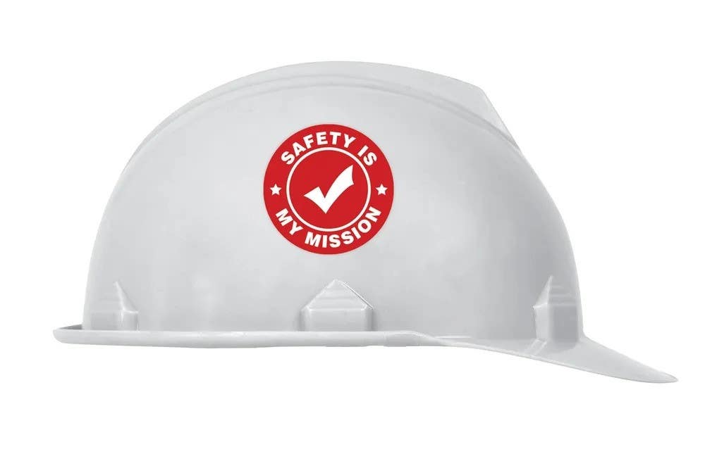 AccuformNMC LHTL110 Hard Hat Stickers, Safety Is My Mission, Adhesive Vinyl, 2-1/4", 10/Pk