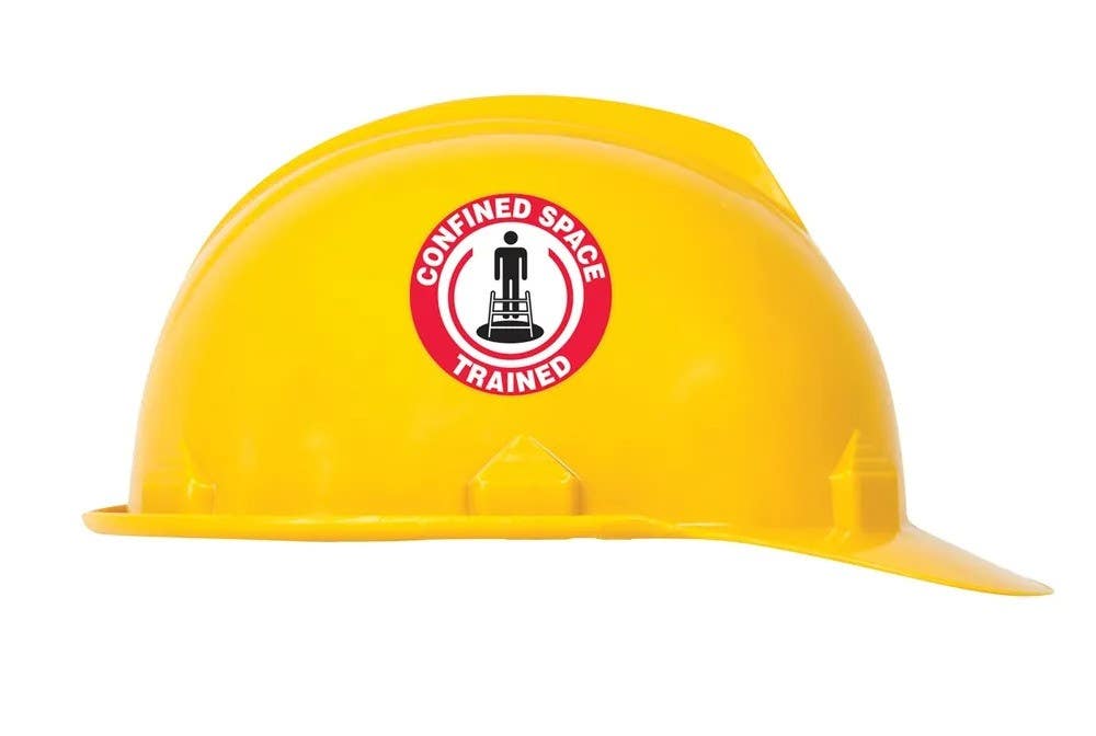 AccuformNMC LHTL114 Hard Hat Stickers, Confined Space Trained, Adhesive Vinyl, 2-1/4", 10/Pk