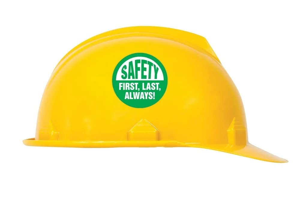 AccuformNMC LHTL122 Hard Hat Stickers, Safety First, Last, Always, Adhesive Vinyl, 2-1/4", 10/Pk