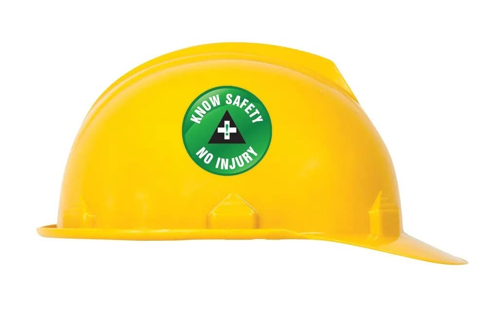 AccuformNMC LHTL126 Hard Hat Stickers, Know Safety, No Injury, Adhesive Vinyl, 2-1/4", 10/Pk