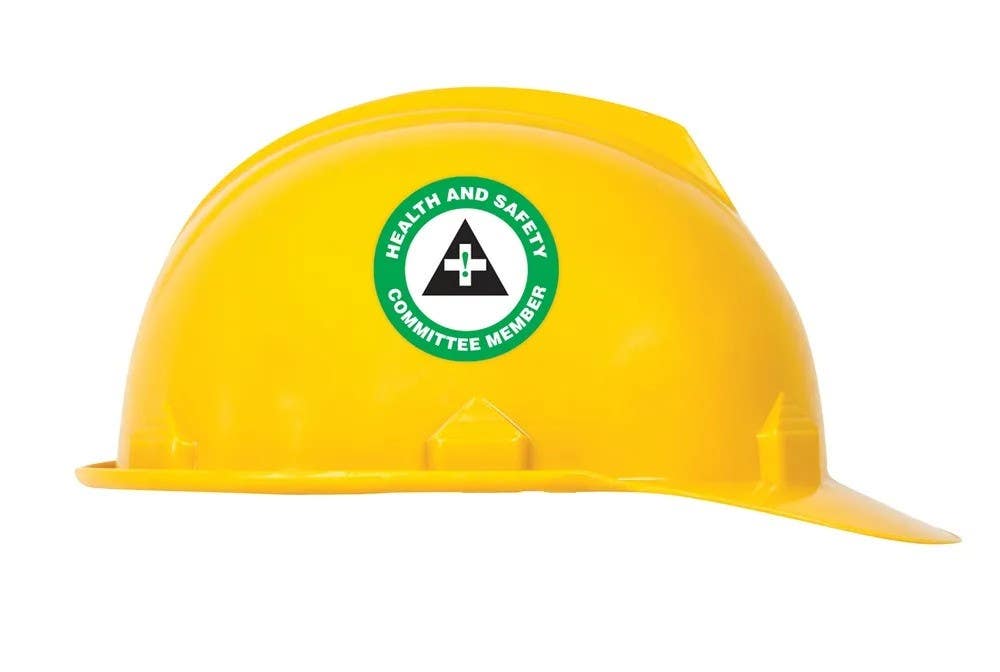 AccuformNMC LHTL133 Hard Hat Stickers, Health And Safety Committee Member, Adhesive Vinyl, 2-1/4", 10/Pk