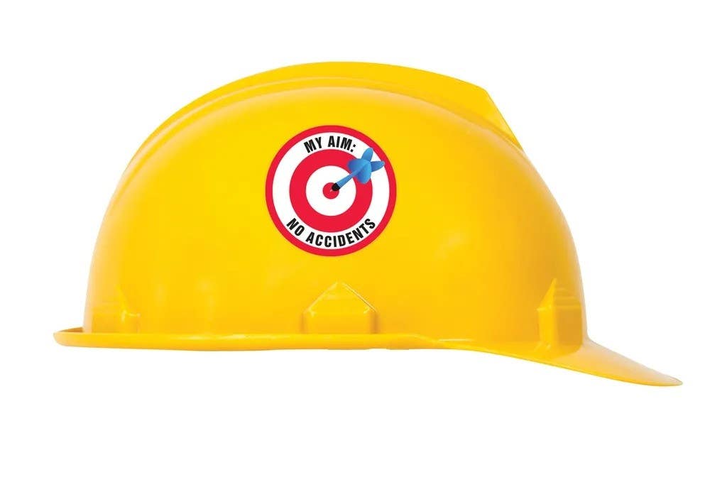 AccuformNMC LHTL138 Hard Hat Stickers, My Aim, No Accidents, Adhesive Vinyl, 2-1/4", 10/Pk