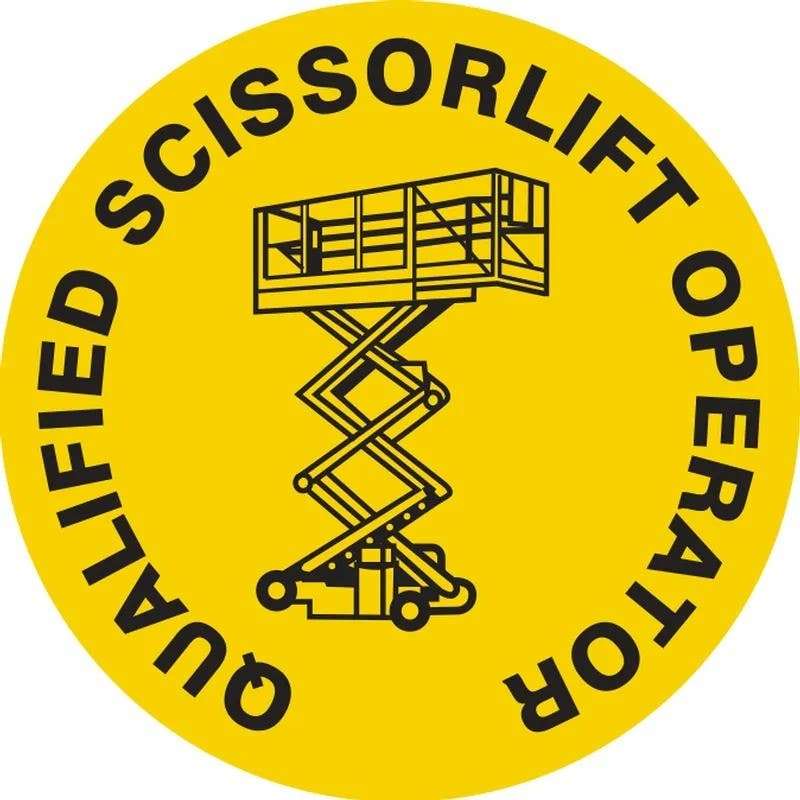 AccuformNMC LHTL142 Hard Hat Stickers, Qualified Scissorlift Operator, Adhesive Vinyl, 2-1/4", 10/Pk
