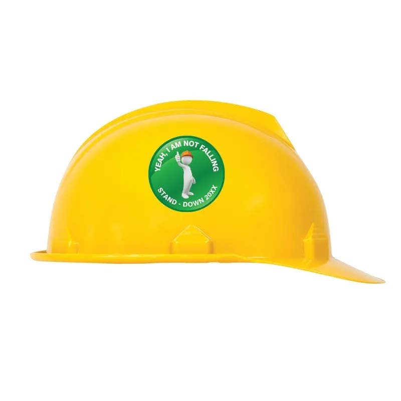 AccuformNMC LHTL146 Hard Hat Sticker, Yeah I'm Not Falling, Stand-Down 20XX, Adhesive Vinyl, 2-1/4", 10/Pk