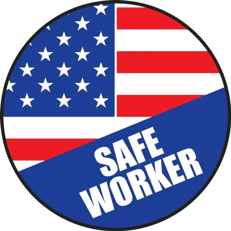 AccuformNMC LHTL154 Hard Hat Stickers, Safe American Worker, Adhesive Vinyl, 2-1/4", 10/Pk