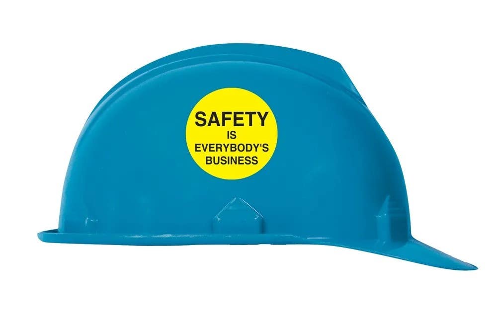AccuformNMC LHTL173 Hard Hat Stickers, Safety Is Everybody'S Business, Adhesive Vinyl, 2-1/4", 10/Pk
