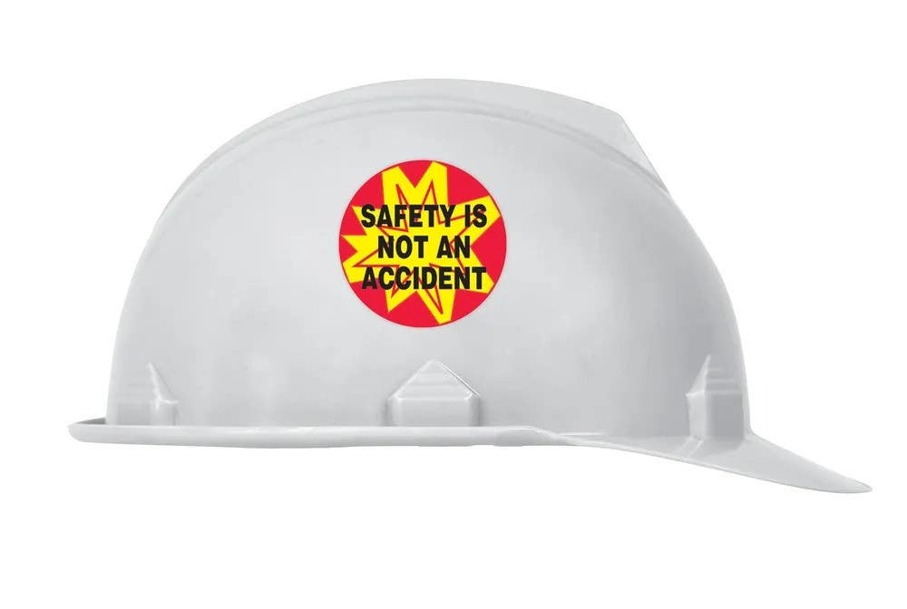 AccuformNMC LHTL175 Hard Hat Stickers, Safety Is Not An Accident, Adhesive Vinyl, 2-1/4", 10/Pk