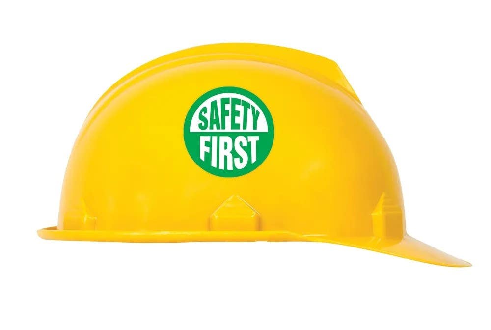 AccuformNMC LHTL176 Hard Hat Stickers, Safety First, Adhesive Vinyl, 2-1/4", 10/Pk