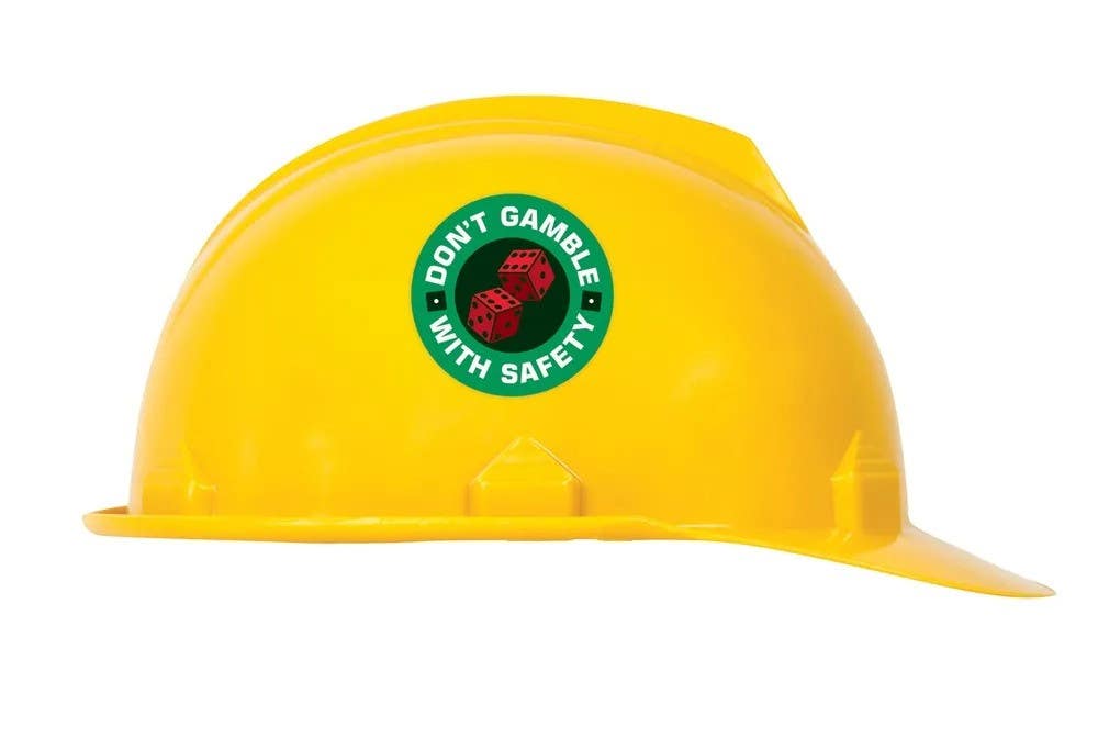 AccuformNMC LHTL184 Hard Hat Stickers, Don't Gamble With Safety, Adhesive Vinyl, 2-1/4", 10/Pk