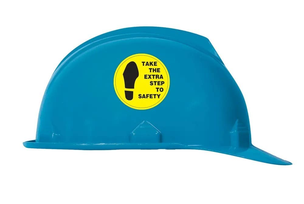 AccuformNMC LHTL185 Hard Hat Stickers, Take The Extra Step To Safety, Adhesive Vinyl, 2-1/4", 10/Pk