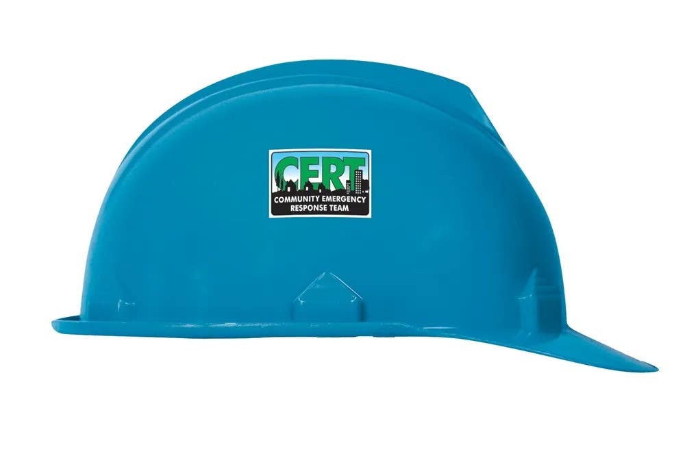AccuformNMC LHTL188 Hard Hat Stickers, CERT, Community Emergency Response Team, Adhesive Vinyl, 2" H x 3" W, 10/Pk