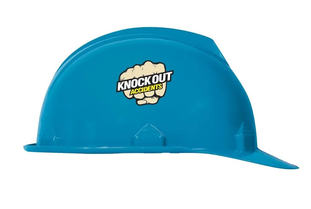 AccuformNMC LHTL190 Hard Hat Stickers, Knock Out Accidents, Adhesive Vinyl, 1-3/4" H x 2-1/4" W, 10/Pk