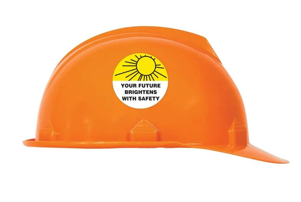 AccuformNMC LHTL195 Hard Hat Stickers, Your Future Brightens With Safety, Adhesive Vinyl, 2-1/4", 10/Pk