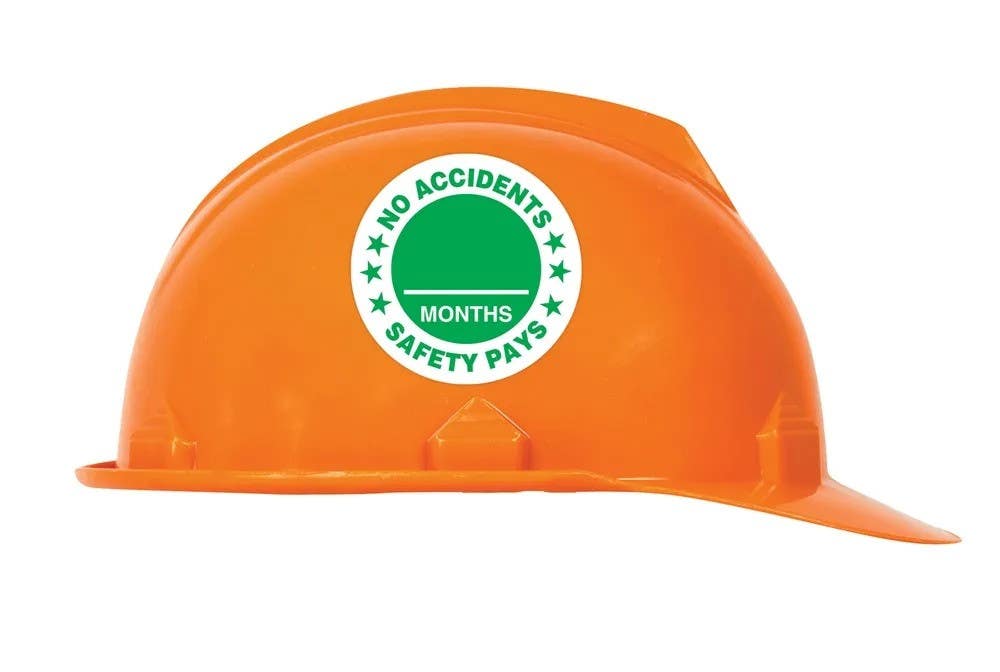 AccuformNMC LHTL199 Hard Hat Stickers, No Accidents, ___ Months, Safety Pays, 3", 10/Pk
