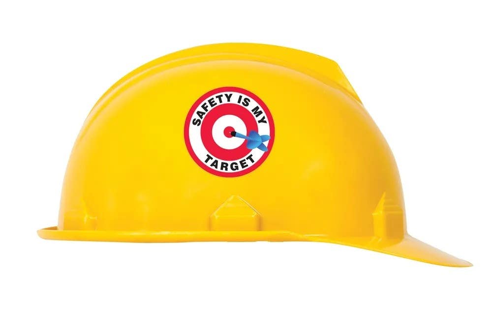 AccuformNMC LHTL206 Hard Hat Stickers, Safety Is My Target, Adhesive Vinyl, 2-1/4", 10/Pk