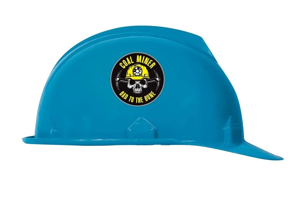 AccuformNMC LHTL209 Hard Hat Stickers, Coal Miner Bad To The Bone, Adhesive Vinyl, 2-1/4", 10/Pk