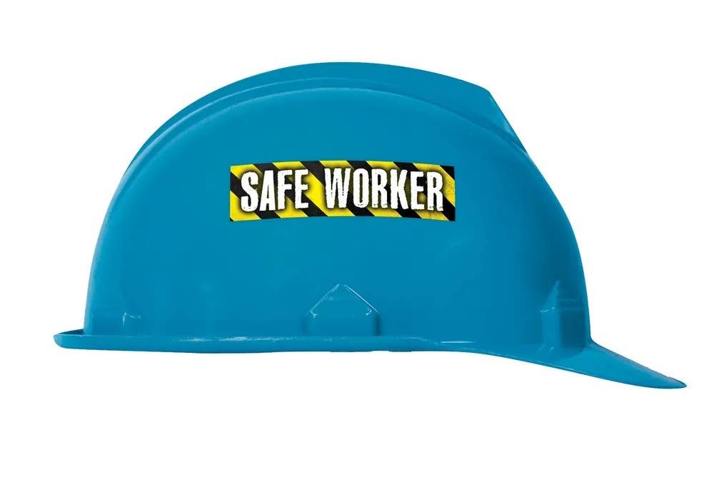 AccuformNMC LHTL211 Hard Hat Stickers, Safe Worker, Adhesive Vinyl, 1" H x 4" W, 10/Pk