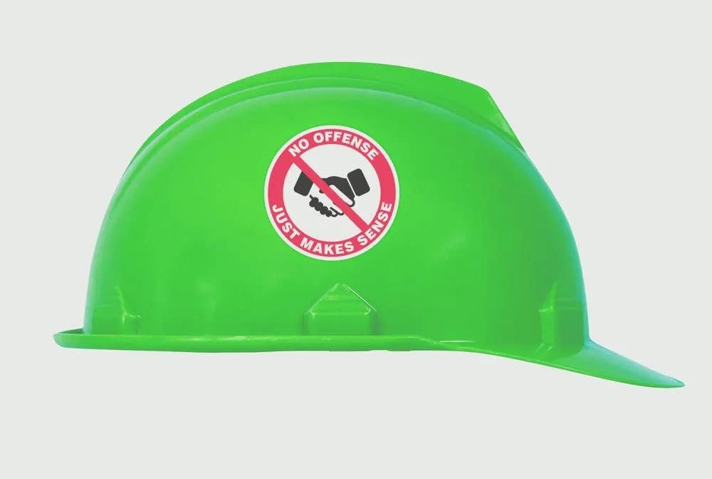 AccuformNMC LHTL273 Hard Hat Sticker, No Offense Just Makes Sense w/ No Symbol Over Handshake, Adhesive Vinyl, 10/Pk