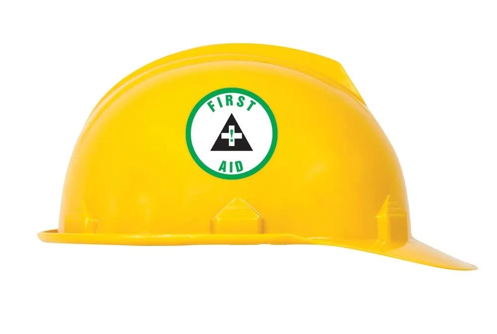 AccuformNMC LHTL316 Hard Hat Stickers, First Aid, Adhesive Vinyl, 2-1/4", 10/Pk