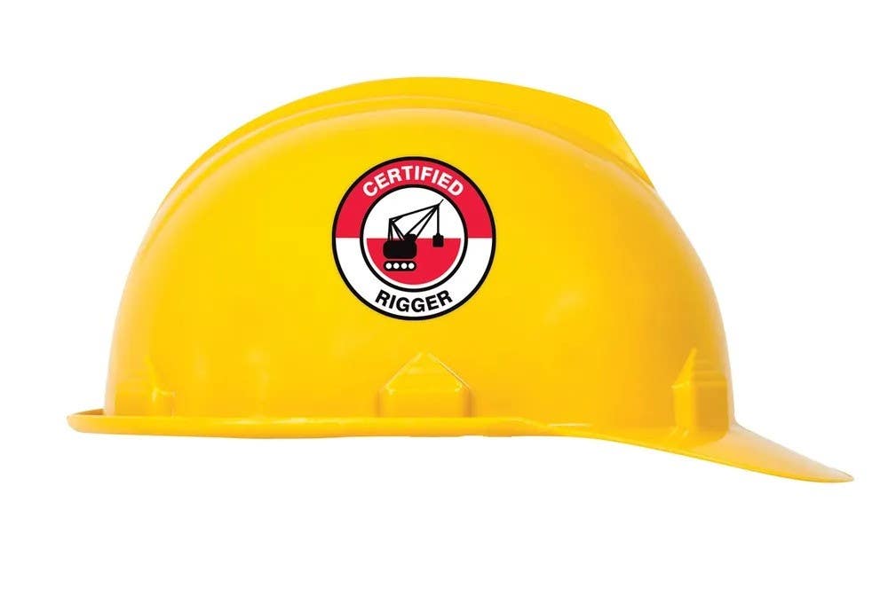 AccuformNMC LHTL337 Hard Hat Stickers, Certified Rigger, Adhesive Vinyl, 2-1/4", 10/Pk