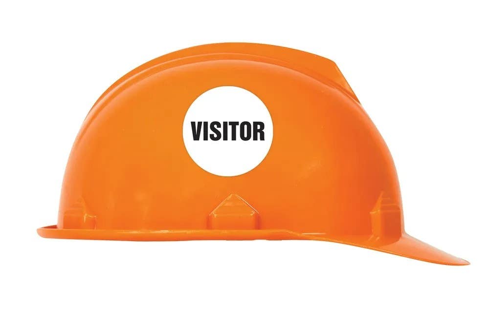 AccuformNMC LHTL342 Hard Hat Stickers, Visitor, Adhesive Vinyl, 2-1/4", 10/Pk