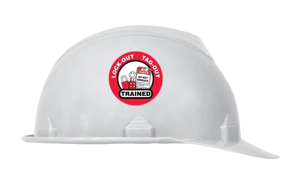 AccuformNMC LHTL344 Hard Hat Stickers, Loto Trained, Adhesive Vinyl, 2-1/4", 10/Pk