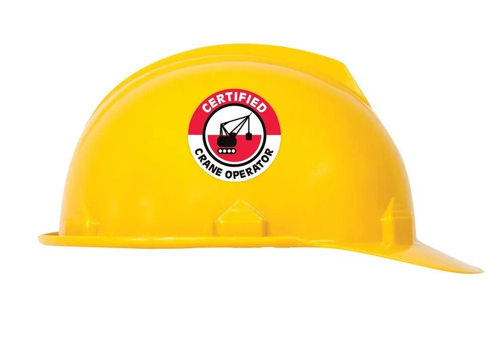 AccuformNMC LHTL350 Hard Hat Stickers, Certified Crane Operator, Adhesive Vinyl, 2-1/4", 10/Pk