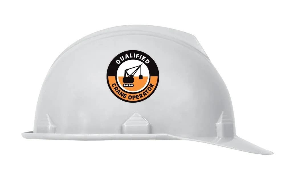 AccuformNMC LHTL352 Hard Hat Stickers, Qualified Crane Operator, Adhesive Vinyl, 2-1/4", 10/Pk