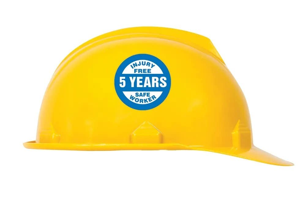 AccuformNMC LHTL36 Hard Hat Stickers, Injury Free Safe Worker, Adhesive Vinyl, 2-1/4", 10/Pk