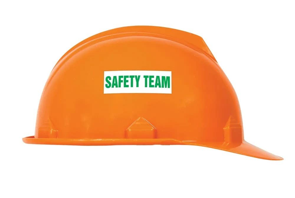 AccuformNMC LHTL362 Hard Hat Stickers, Safety Team, Adhesive Vinyl, 1" H x 3" W, 10/Pk