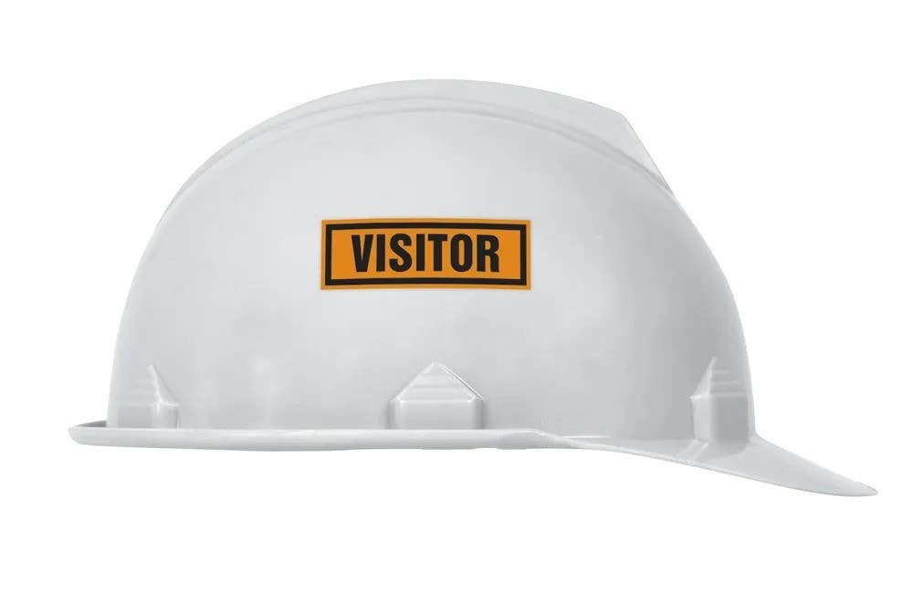 AccuformNMC LHTL386 Hard Hat Stickers, Visitor, Adhesive Vinyl, 1" H x 3" W, 10/Pk
